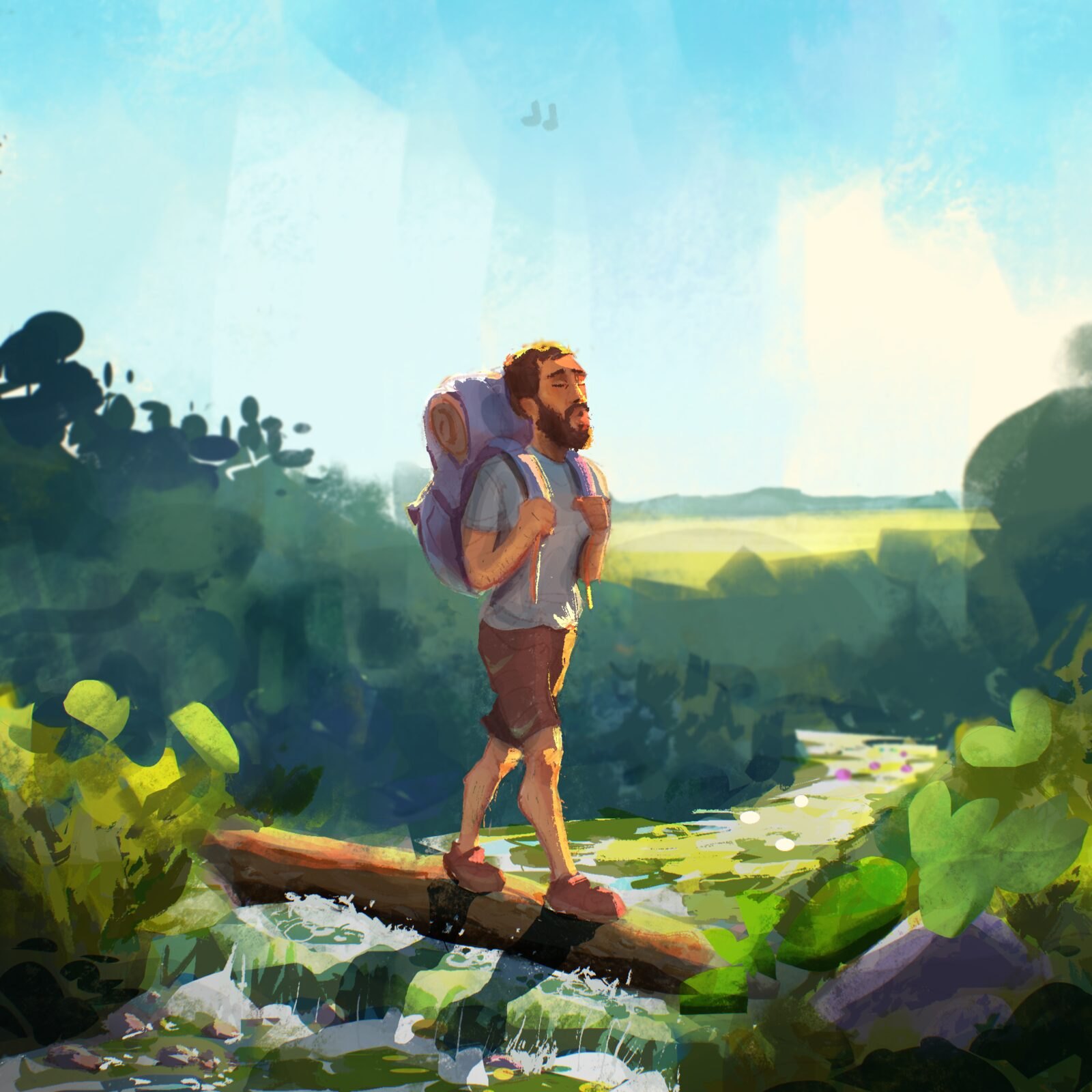 Hiker crossing a stream