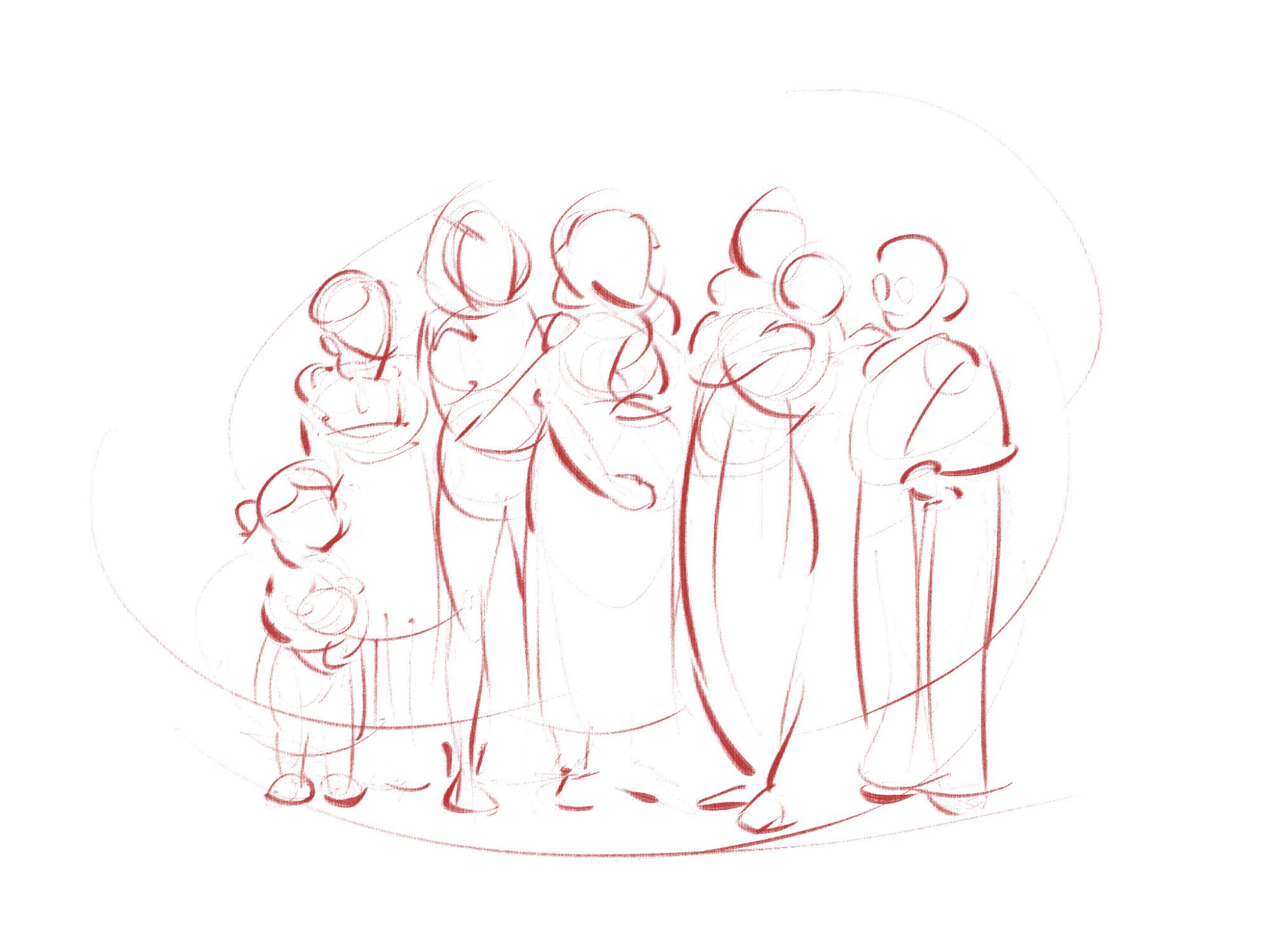 Rough gesture sketch of the group